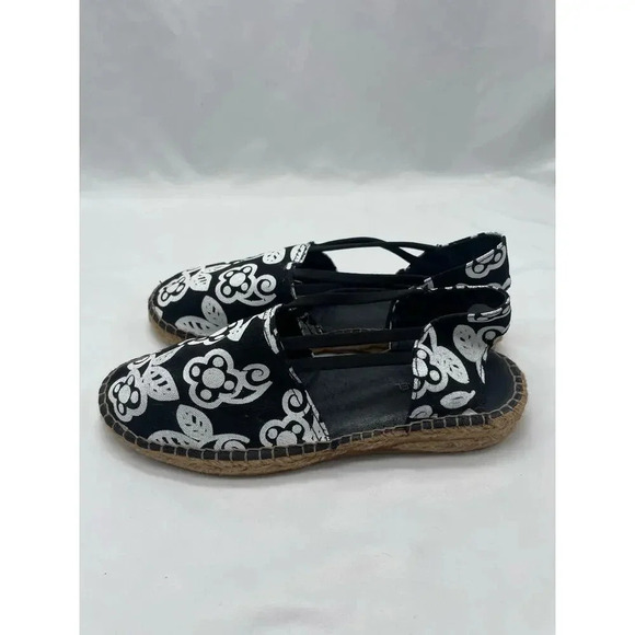 Eric Michael Black and White Floral Slip On Sling Back Espadrilles - Picture 2 of 11
